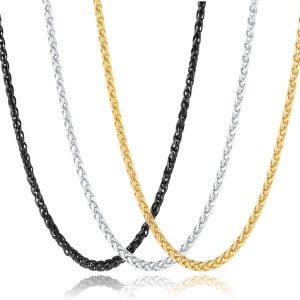 3 Pcs Men Women Chain Necklace, 4mm Stainless Steel Gold Black and Silver Wheat Chains, 18"/22"/26"/30 Inches