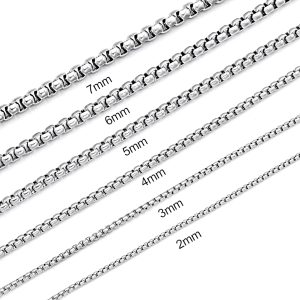 Square Rolo Chain Necklace Stainless Steel Round Box Necklace for Men Women/2mm-7mm/16Inch-36Inch