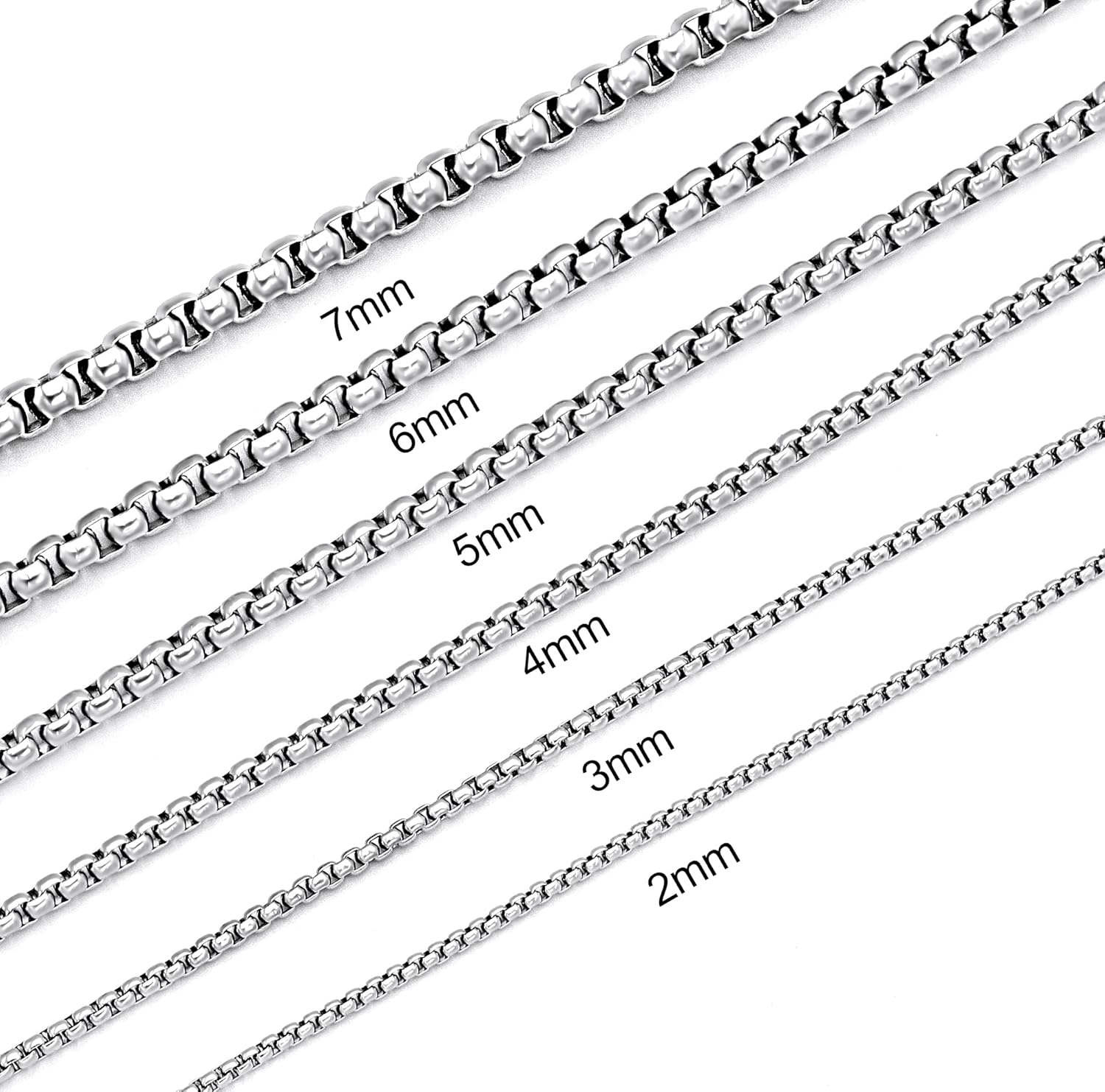Square Rolo Chain Necklace Stainless Steel Round Box Necklace for Men Women/2mm-7mm/16Inch-36Inch