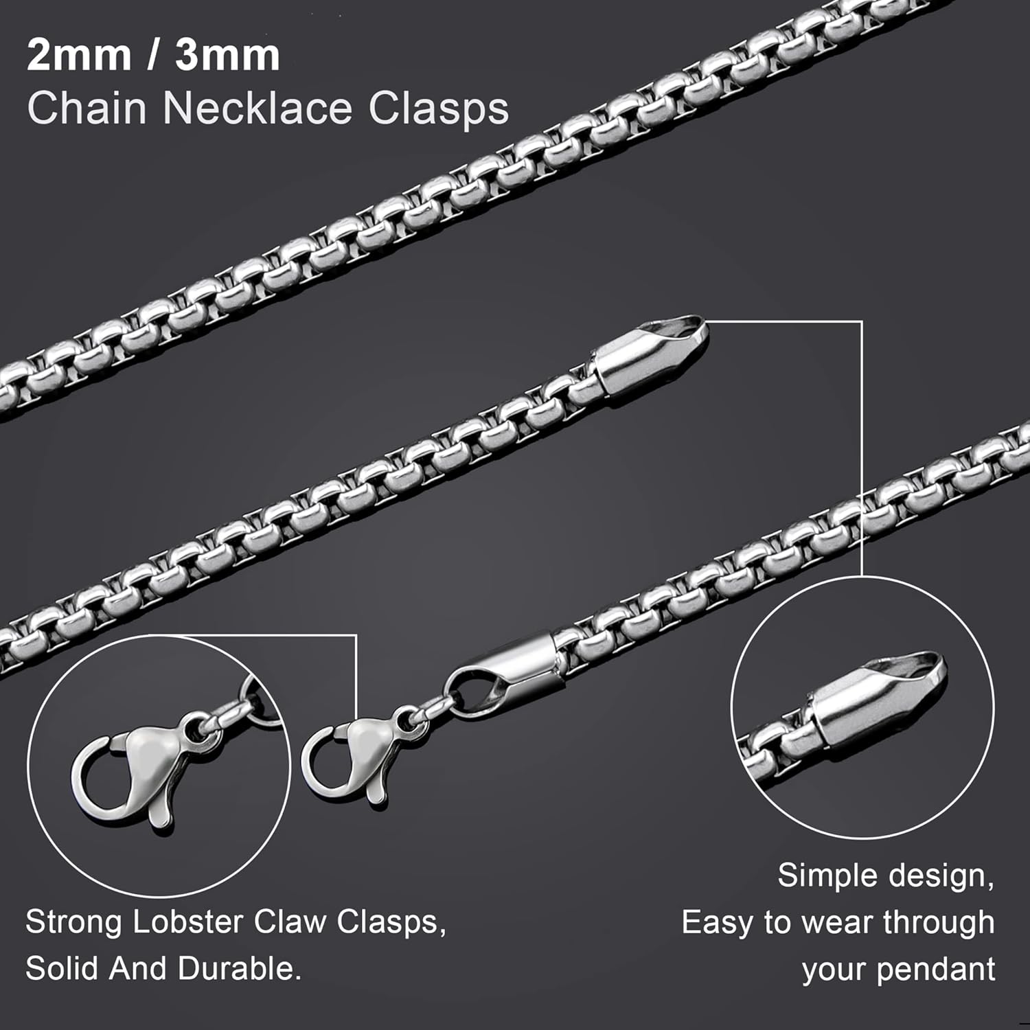 Square Rolo Chain Necklace Stainless Steel Round Box Necklace for Men Women/2mm-7mm/16Inch-36Inch - Image 5