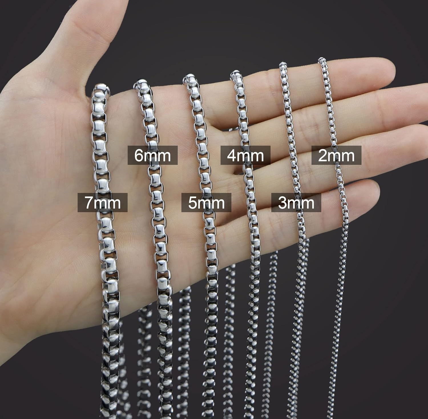 Square Rolo Chain Necklace Stainless Steel Round Box Necklace for Men Women/2mm-7mm/16Inch-36Inch - Image 7