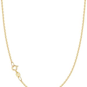 1.3MM Italian Solid 18k Gold Over 925 Sterling Silver Chain Necklace for Women, Hypoallergenic Cable Chain Sturdy & Shiny Women's Chain Necklaces 14 16 17 18 20 22 24 Inch