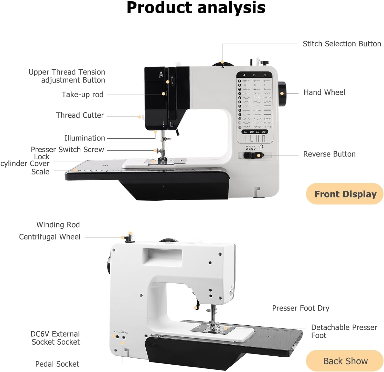 Sewing Machine, Mini Sewing Machine for Beginners and Kids, Portable Electric Sewing Machine, High-Low Speeds, 12 Stitches Adjustable Speed Speed with Foot Pedal(Newest Upgrade Version) - Image 6